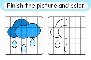 complete a nuvem de imagens. copie a imagem e a cor. terminar a imagem. livro de colorir. jogo de exercício de desenho educacional para crianças vetor