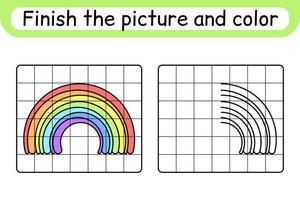 complete o arco-íris da imagem. copie a imagem e a cor. terminar a imagem. livro de colorir. jogo de exercício de desenho educacional para crianças vetor