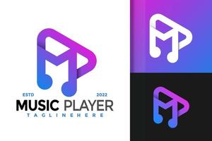 letra mp music play design de logotipo de mídia, vetor de logotipos de identidade de marca, logotipo moderno, modelo de ilustração vetorial de designs de logotipo