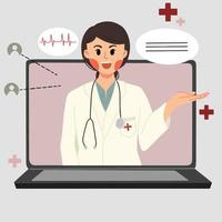 conceito de telemedicina com ilustração de médico e laptop vetor