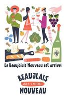festival de vinhos beaujolais nouveau. ilustração vetorial, um conjunto de elementos de design para um festival de vinhos. a inscrição significa que o beaujolais nouveau chegou.