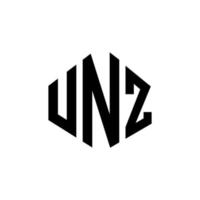 design de logotipo de carta unz com forma de polígono. unz polígono e design de logotipo em forma de cubo. unz modelo de logotipo de vetor hexágono cores brancas e pretas. unz monograma, logotipo de negócios e imóveis.