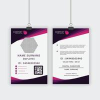 cartão de identificação do empregado em design angular roxo e rosa vetor