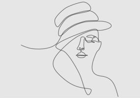 linha contínua de mulher na ilustração vetorial de chapéu vetor