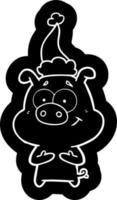 ícone de desenho animado feliz de um porco usando chapéu de papai noel vetor