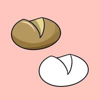 um conjunto de fotos, um pequeno pão redondo de pão de trigo branco, uma ilustração vetorial em estilo cartoon em um fundo colorido vetor