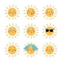 personagem de sol bebê fofo emoticon. vetor