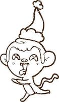 desenho de carvão de macaco de natal vetor