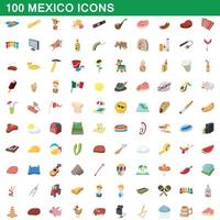 conjunto de 100 ícones do méxico, estilo cartoon vetor