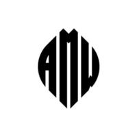 design de logotipo de carta de círculo amw com forma de círculo e elipse. letras de elipse amw com estilo tipográfico. as três iniciais formam um logotipo circular. amw círculo emblema abstrato monograma carta marca vetor. vetor