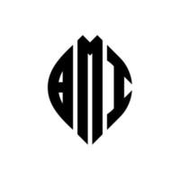 design de logotipo de letra de círculo bmi com forma de círculo e elipse. letras de elipse bmi com estilo tipográfico. as três iniciais formam um logotipo circular. bmi círculo emblema abstrato monograma carta marca vetor. vetor