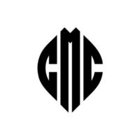 design de logotipo de letra de círculo cmc com forma de círculo e elipse. letras de elipse cmc com estilo tipográfico. as três iniciais formam um logotipo circular. cmc círculo emblema abstrato monograma carta marca vetor. vetor