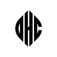 design de logotipo de letra de círculo dhc com forma de círculo e elipse. letras de elipse dhc com estilo tipográfico. as três iniciais formam um logotipo circular. dhc círculo emblema abstrato monograma carta marca vetor. vetor