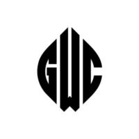 design de logotipo de carta de círculo gwc com forma de círculo e elipse. letras de elipse gwc com estilo tipográfico. as três iniciais formam um logotipo circular. gwc círculo emblema abstrato monograma carta marca vetor. vetor
