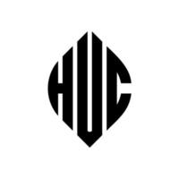 design de logotipo de letra de círculo huc com forma de círculo e elipse. letras de elipse huc com estilo tipográfico. as três iniciais formam um logotipo circular. huc círculo emblema abstrato monograma carta marca vetor. vetor