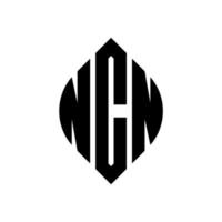 design de logotipo de carta de círculo ncn com forma de círculo e elipse. letras de elipse ncn com estilo tipográfico. as três iniciais formam um logotipo circular. ncn círculo emblema abstrato monograma carta marca vetor. vetor