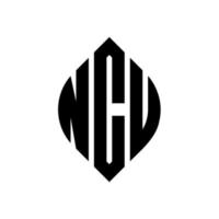 design de logotipo de carta de círculo ncu com forma de círculo e elipse. letras de elipse ncu com estilo tipográfico. as três iniciais formam um logotipo circular. ncu círculo emblema abstrato monograma carta marca vetor. vetor