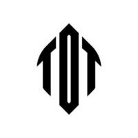 design de logotipo de carta de círculo tdt com forma de círculo e elipse. letras de elipse tdt com estilo tipográfico. as três iniciais formam um logotipo circular. tdt círculo emblema abstrato monograma carta marca vetor. vetor