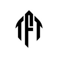 design de logotipo de letra de círculo tft com forma de círculo e elipse. letras de elipse tft com estilo tipográfico. as três iniciais formam um logotipo circular. tft círculo emblema abstrato monograma carta marca vetor. vetor