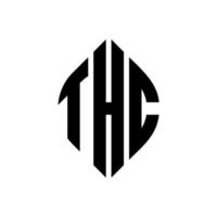 design de logotipo de letra de círculo thc com forma de círculo e elipse. letras de elipse thc com estilo tipográfico. as três iniciais formam um logotipo circular. thc círculo emblema abstrato monograma carta marca vetor. vetor