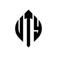 design de logotipo de carta de círculo uty com forma de círculo e elipse. letras de elipse uty com estilo tipográfico. as três iniciais formam um logotipo circular. uty círculo emblema abstrato monograma carta marca vetor. vetor