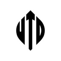 design de logotipo de carta de círculo vtd com forma de círculo e elipse. letras de elipse vtd com estilo tipográfico. as três iniciais formam um logotipo circular. vtd círculo emblema abstrato monograma carta marca vetor. vetor