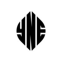yne design de logotipo de carta de círculo com forma de círculo e elipse. letras de elipse yne com estilo tipográfico. as três iniciais formam um logotipo circular. yne círculo emblema abstrato monograma carta marca vetor. vetor