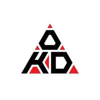 design de logotipo de letra de triângulo okd com forma de triângulo. monograma de design de logotipo de triângulo okd. modelo de logotipo de vetor de triângulo okd com cor vermelha. logotipo triangular okd logotipo simples, elegante e luxuoso.