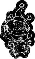 linda garota alienígena desenho animado ícone angustiado de um chapéu de papai noel vetor