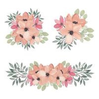 conjunto de aquarela floral coleção rosa vetor