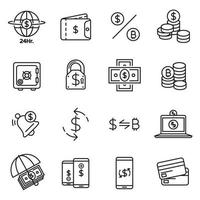 coleção de ícone de linha de investimento e dinheiro vetor