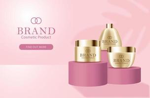 banner de creme facial com garrafas 3d vetor