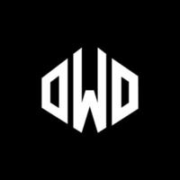 design de logotipo de carta owo com forma de polígono. owo polígono e design de logotipo em forma de cubo. owo hexágono modelo de logotipo de vetor cores brancas e pretas. owo monograma, logotipo de negócios e imóveis.