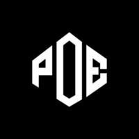 design de logotipo de carta poe com forma de polígono. poe polígono e design de logotipo em forma de cubo. poe hexágono modelo de logotipo de vetor cores brancas e pretas. monograma poe, logotipo de negócios e imóveis.