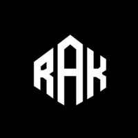 design de logotipo de carta rak com forma de polígono. rak polígono e design de logotipo em forma de cubo. modelo de logotipo de vetor hexágono rak cores brancas e pretas. rak monograma, logotipo de negócios e imobiliário.