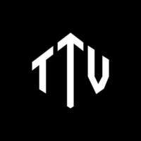 design de logotipo de carta ttv com forma de polígono. polígono ttv e design de logotipo em forma de cubo. modelo de logotipo de vetor hexágono ttv cores brancas e pretas. monograma ttv, logotipo de negócios e imóveis.
