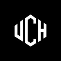 uch design de logotipo de carta com forma de polígono. uch design de logotipo em forma de polígono e cubo. uch modelo de logotipo de vetor hexágono cores brancas e pretas. uch monograma, logotipo de negócios e imóveis.