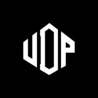 design de logotipo de carta udp com forma de polígono. udp polígono e design de logotipo em forma de cubo. modelo de logotipo de vetor hexágono udp cores brancas e pretas. udp monograma, logotipo de negócios e imóveis.