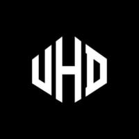 design de logotipo de letra uhd com forma de polígono. design de logotipo em forma de polígono e cubo uhd. modelo de logotipo de vetor hexágono uhd cores brancas e pretas. uhd monograma, logotipo de negócios e imóveis.