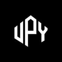design de logotipo de carta upy com forma de polígono. design de logotipo de forma de polígono e cubo upy. modelo de logotipo de vetor hexágono upy cores brancas e pretas. monograma upy, logotipo de negócios e imóveis.