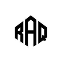 design de logotipo de letra raq com forma de polígono. raq polígono e design de logotipo em forma de cubo. modelo de logotipo de vetor hexágono raq cores brancas e pretas. raq monograma, logotipo de negócios e imóveis.