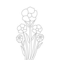 design de página para colorir flor de elemento de modelo de impressão de desenho de flor vetor