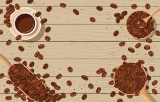 grão de café no conceito de prancha de madeira vetor