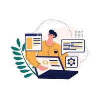 programador trabalhando em desenvolvimento web. engenharia de software e codificação. ilustração vetorial em design plano para web banner e aplicativo móvel vetor