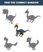 jogo de educação para crianças encontrar o conjunto de sombras correto de parasaurolophus dinossauro pré-histórico bonito dos desenhos animados vetor
