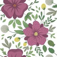 floral sem costura de fundo vector. ilustração plana na moda com flores, folhas, galhos. repetindo o padrão com prados, bosques, plantas florestais. vetor