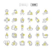 ícones de linha vetorial de diwali vetor