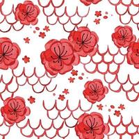 padrão de aquarela sem costura. ano Novo Chinês. flores de sakura rosa e escamas de dragão em um fundo branco. estampa oriental vetor