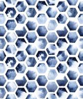 sem costura padrão de aquarela com azulejos hexagonais em azul índigo. manchas de tinta abstrata com granulação. impressão abstrata de favo de mel vetor