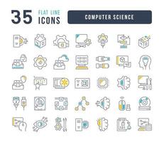 conjunto de ícones lineares de ciência da computação vetor